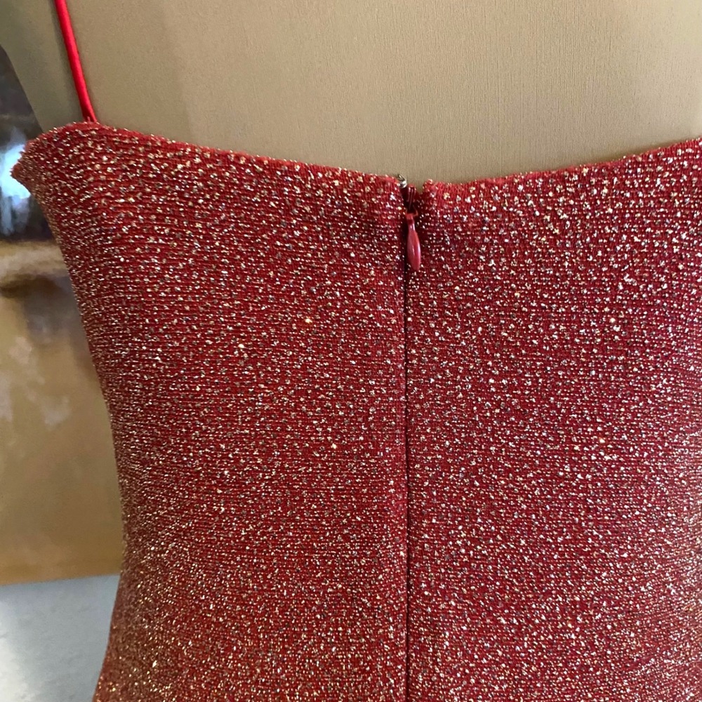 JS Boutique Maxi Dress Sparkly Prom Gown Vintage Formal 14 Red Gold Metallic - Picture 3 of 7
